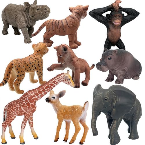 Gemini&Genius 9Pcs Wild Animal Figures Set - Realistic Plastic Jungle Animal Toys for Kids, Cake Toppers