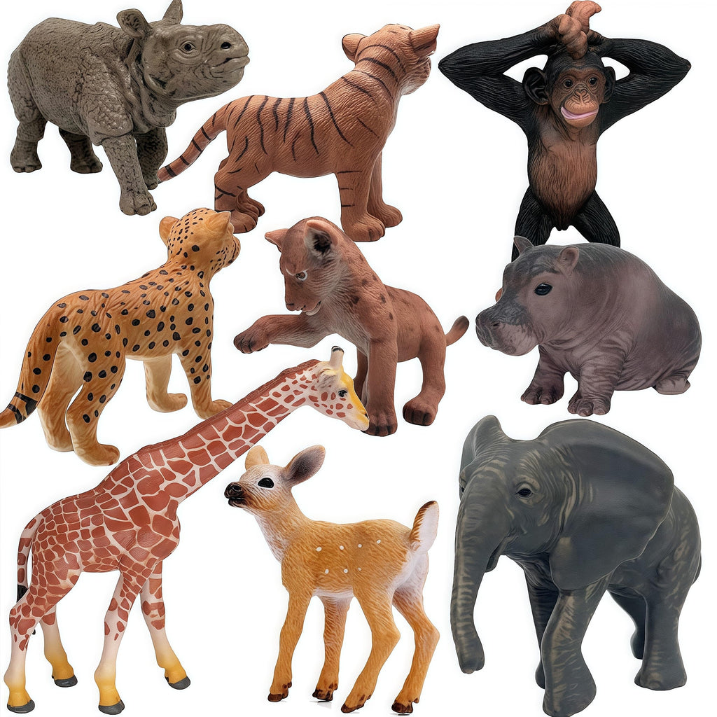 Gemini&Genius 9Pcs Wild Animal Figures Set - Realistic Plastic Jungle Animal Toys for Kids, Cake Toppers