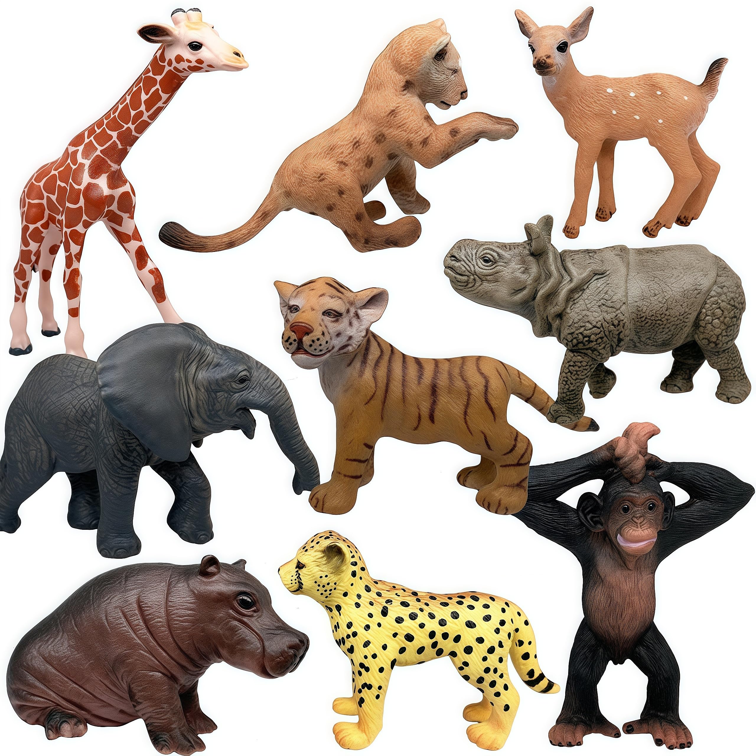 Gemini&Genius 9Pcs Wild Animal Figures Set - Realistic Plastic Jungle Animal Toys for Kids, Cake Toppers