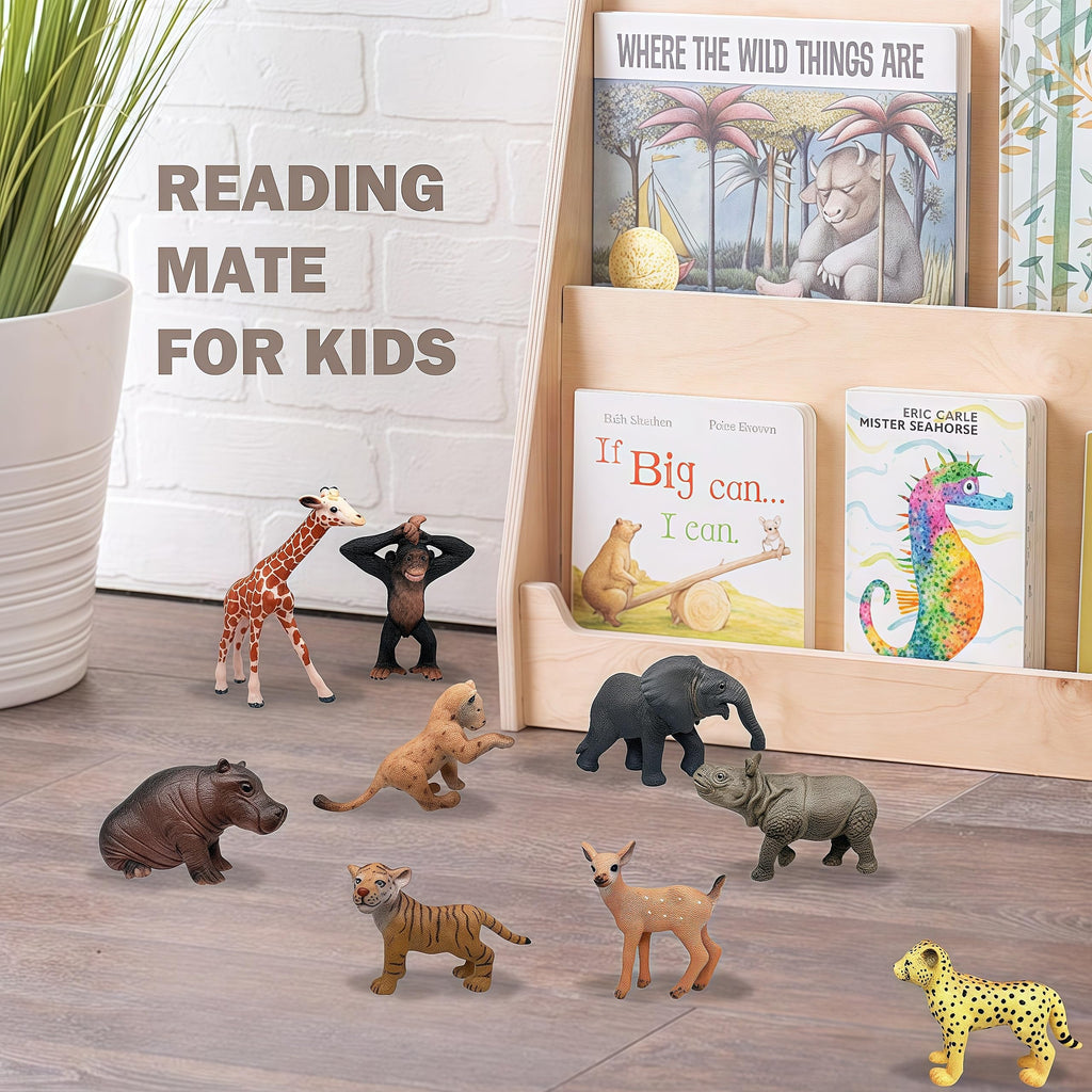 Gemini&Genius 9Pcs Wild Animal Figures Set - Realistic Plastic Jungle Animal Toys for Kids, Cake Toppers