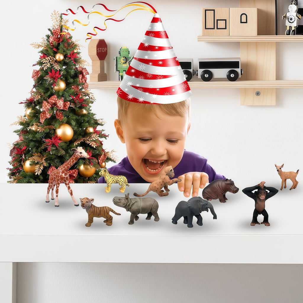 Gemini&Genius 9Pcs Wild Animal Figures Set - Realistic Plastic Jungle Animal Toys for Kids, Cake Toppers