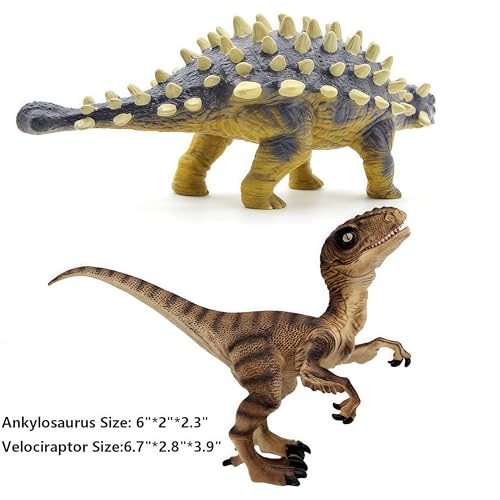 Gemini&Genius Ankylosaurus and Velociraptor Dinosaur Toys – Realistic Hand-Painted Moving Jaw Action Figures for Kids