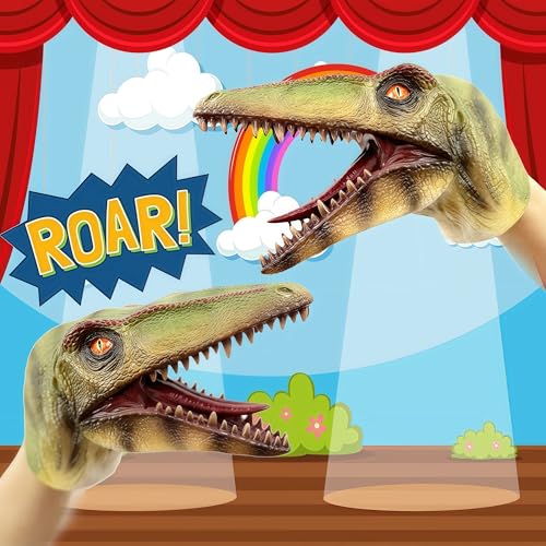 Gemini&Genius Compsognathus Dinosaur Hand Puppet – Soft Rubber Realistic Hand Puppet for Kids