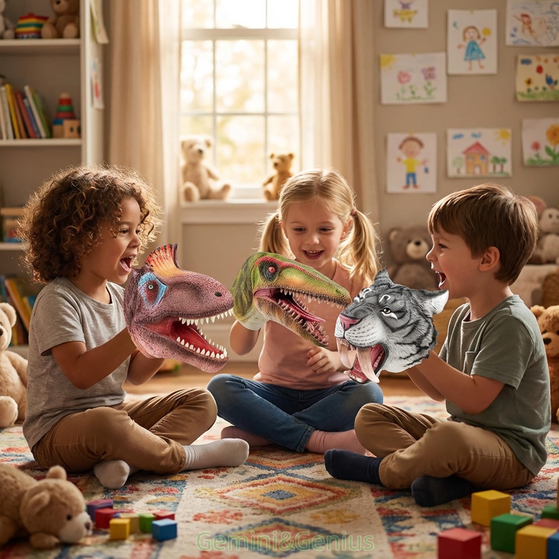 Gemini&Genius Compsognathus Dinosaur Hand Puppet – Soft Rubber Realistic Hand Puppet for Kids