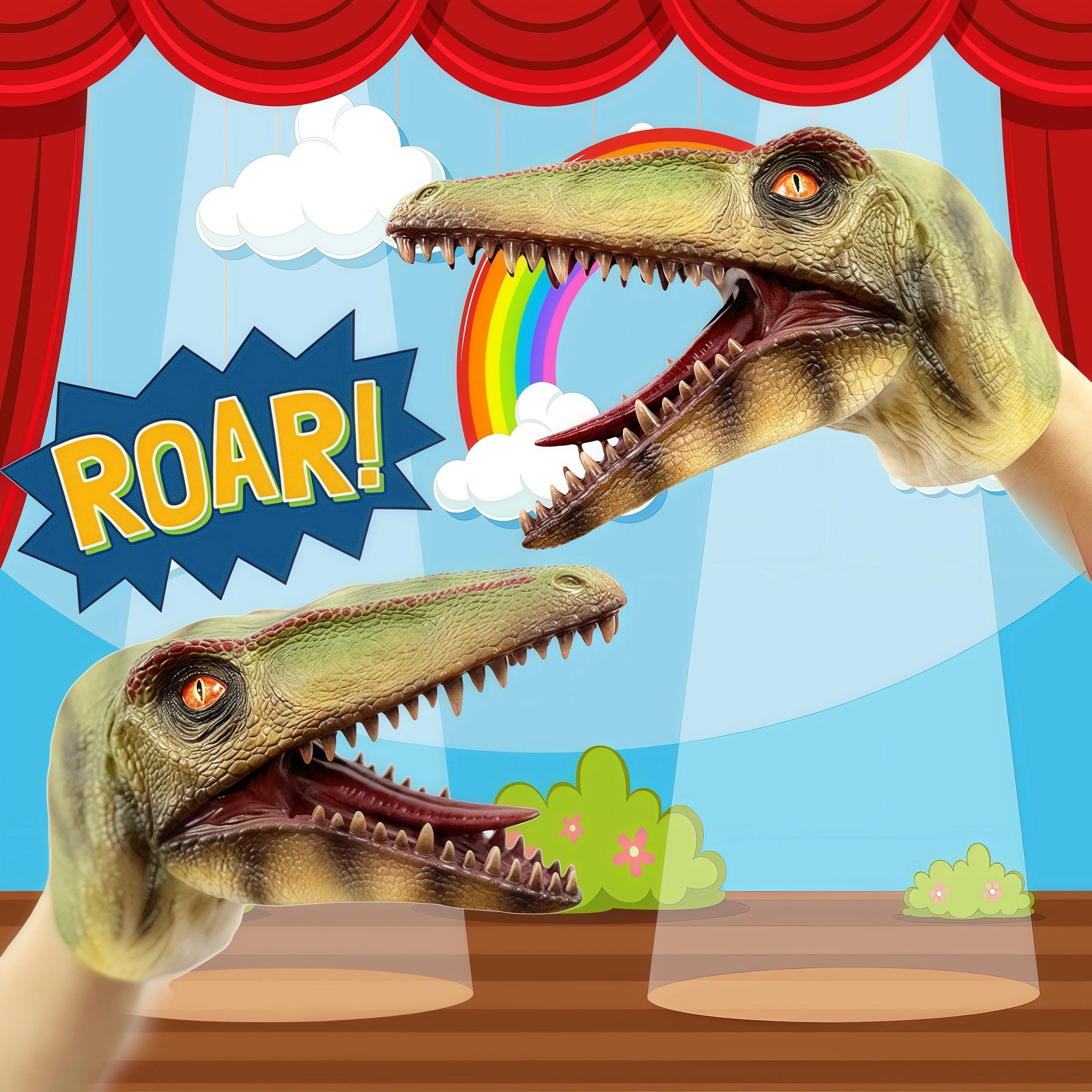 Gemini&Genius Compsognathus Dinosaur Hand Puppet – Soft Rubber Realistic Hand Puppet for Kids