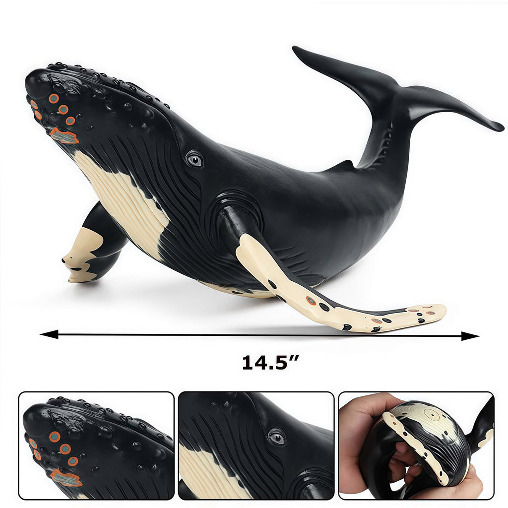 Gemini&Genius Humpback Whale Action Figure – Soft Rubber Orca Toy for Bath, Beach, and Cake Decor