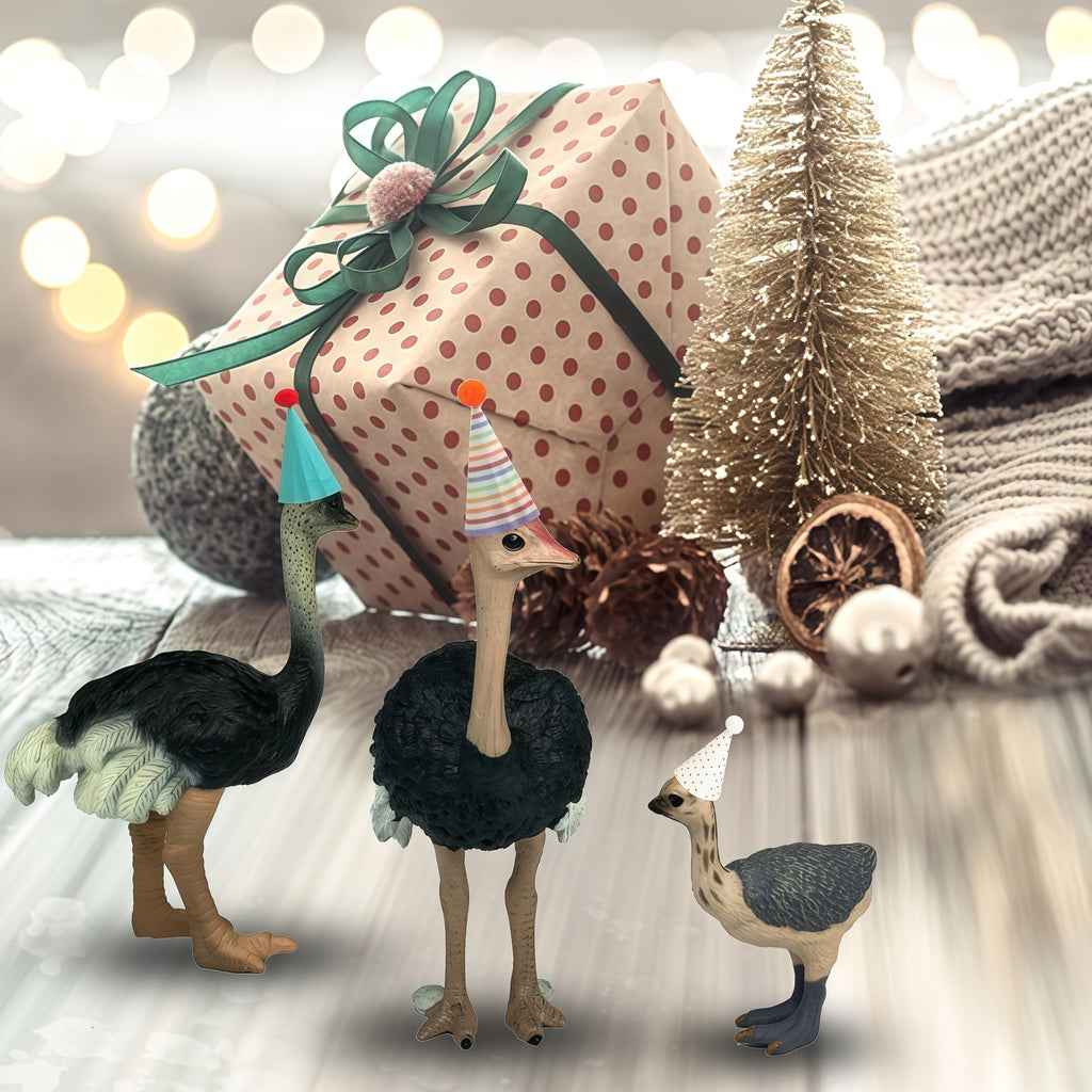 Gemini&Genius Ostrich Action Figure Set – Educational Jungle Animal Toys, Cake Toppers, Party Favors for Kids Ages 3+
