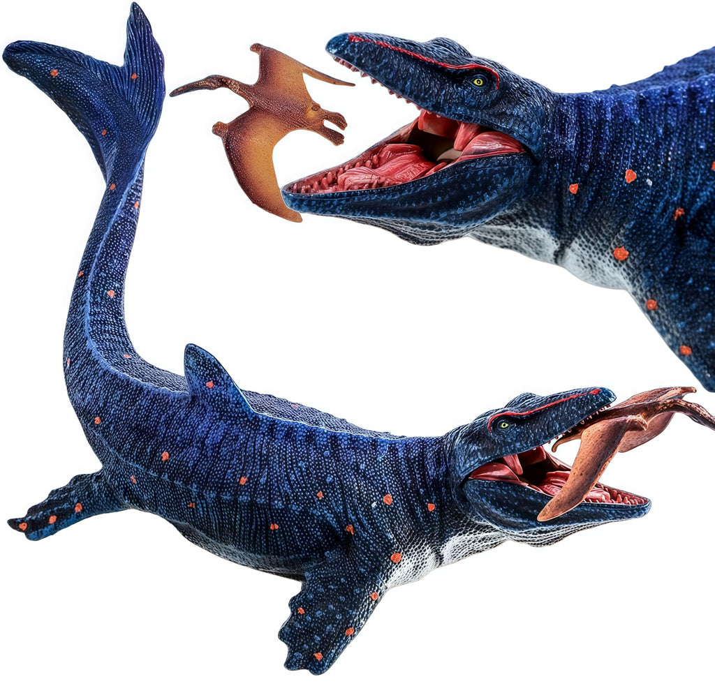 Gemini&Genius Realistic Mosasaurus & Pterosaur Dinosaur Toys, Hand-Painted with Moving Jaw, Safe ABS Plastic, Educational Playset for Kids