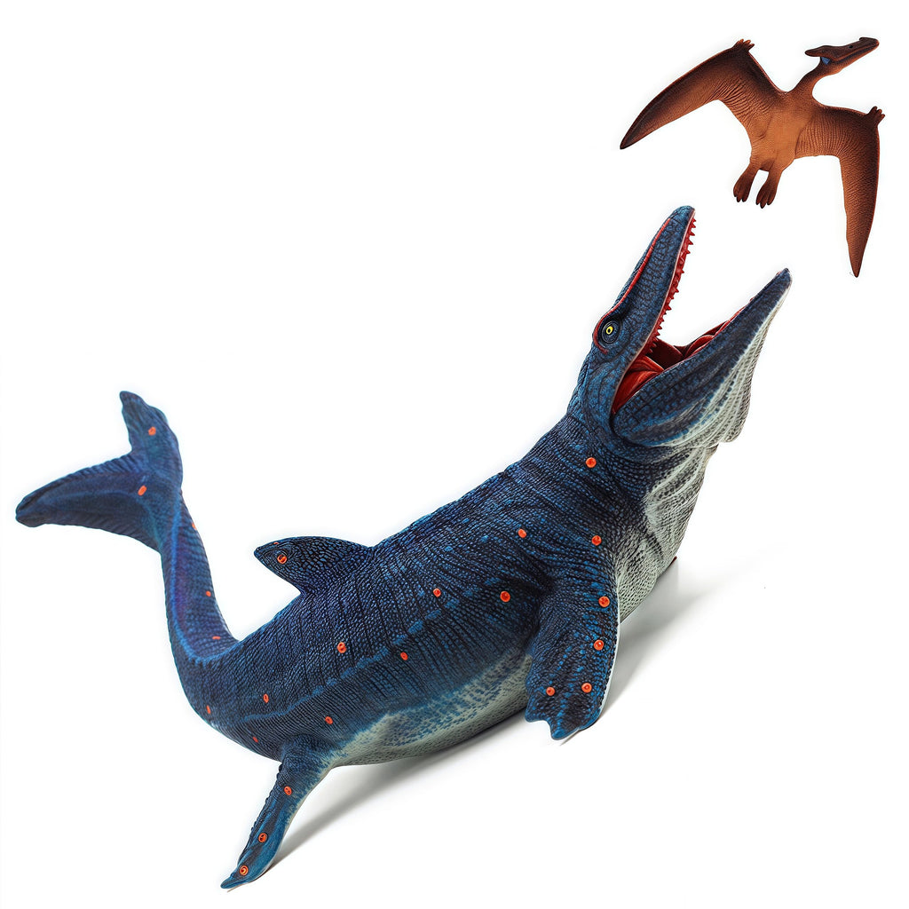 Gemini&Genius Realistic Mosasaurus & Pterosaur Dinosaur Toys, Hand-Painted with Moving Jaw, Safe ABS Plastic, Educational Playset for Kids