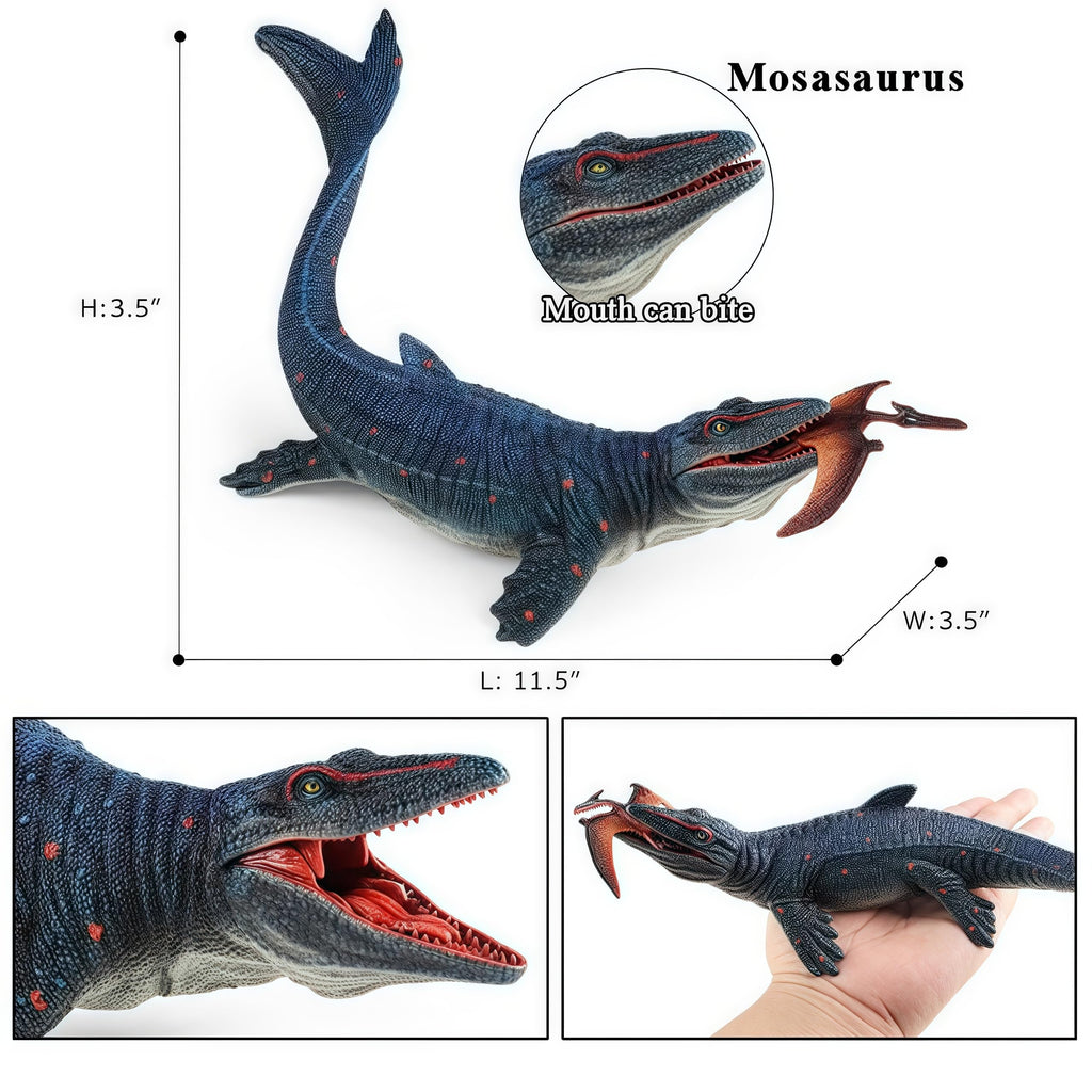 Gemini&Genius Realistic Mosasaurus & Pterosaur Dinosaur Toys, Hand-Painted with Moving Jaw, Safe ABS Plastic, Educational Playset for Kids