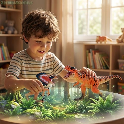 Gemini&Genius Realistic T-Rex Dinosaur Toy – Hand-Painted Movable Jaw Figurine for Kids