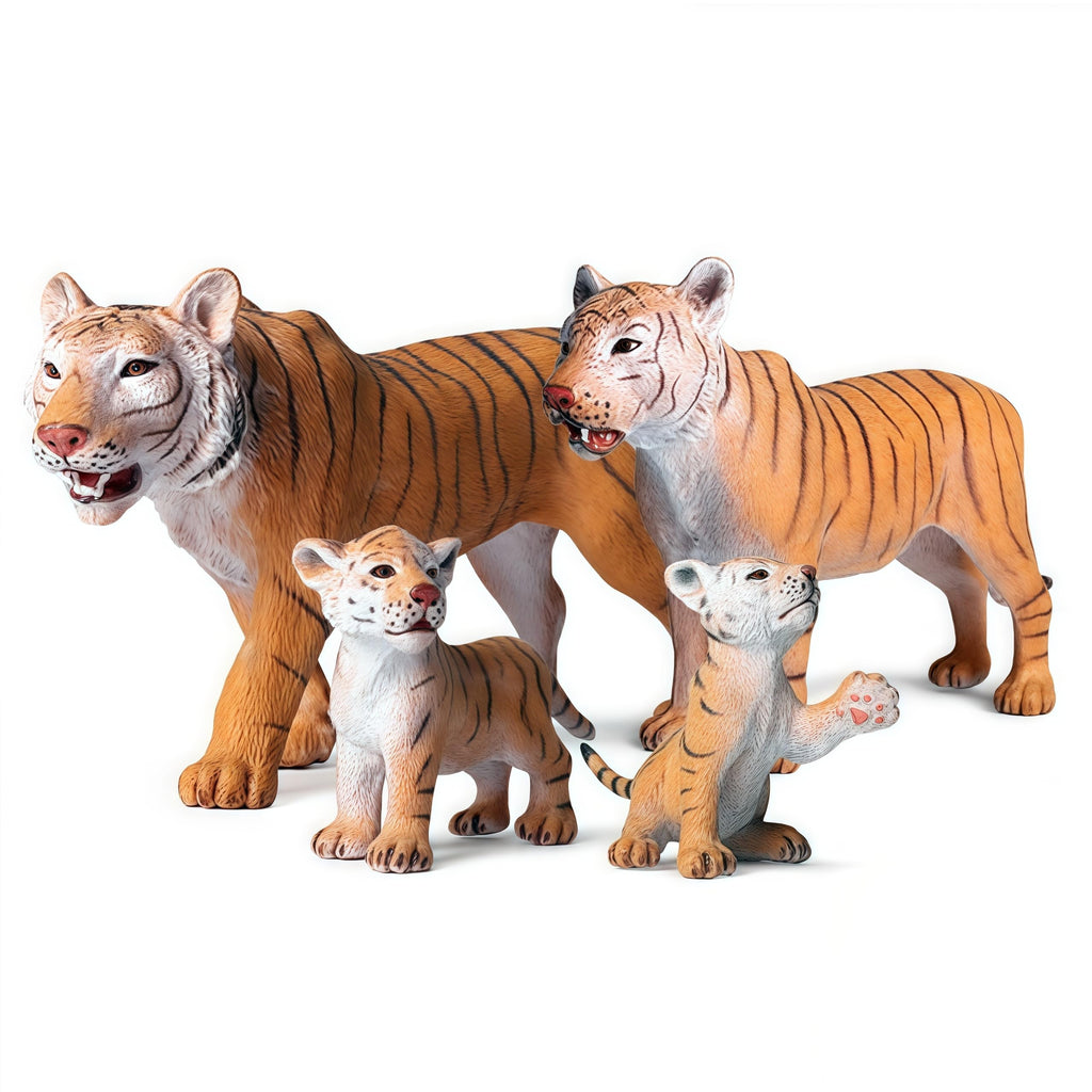 Gemini&Genius Tiger Family Figurines Set – Hand-Painted Wildlife Models for Play, Education & Cake Toppers