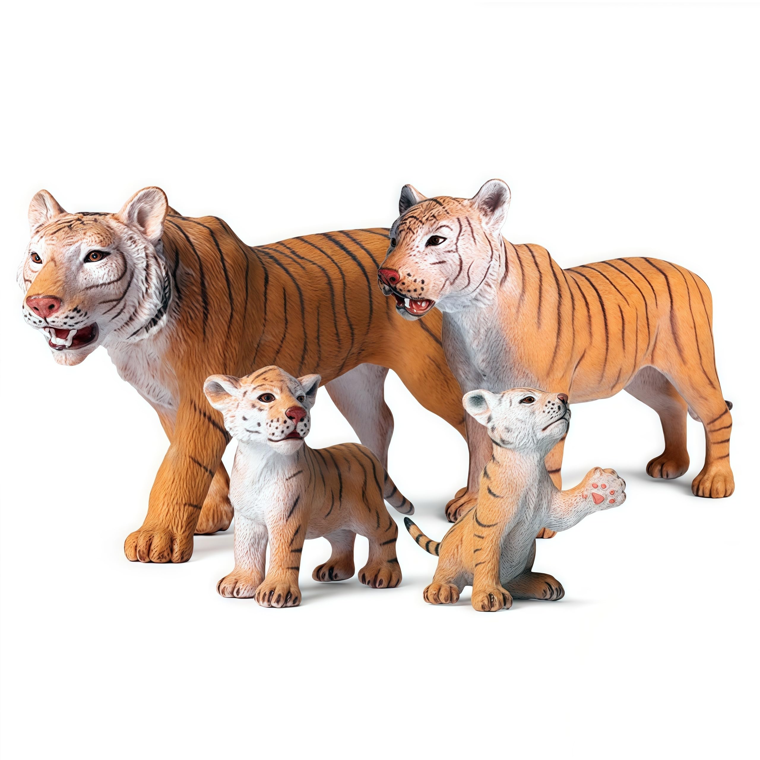 Gemini&Genius Tiger Family Figurines Set – Hand-Painted Wildlife Models for Play, Education & Cake Toppers
