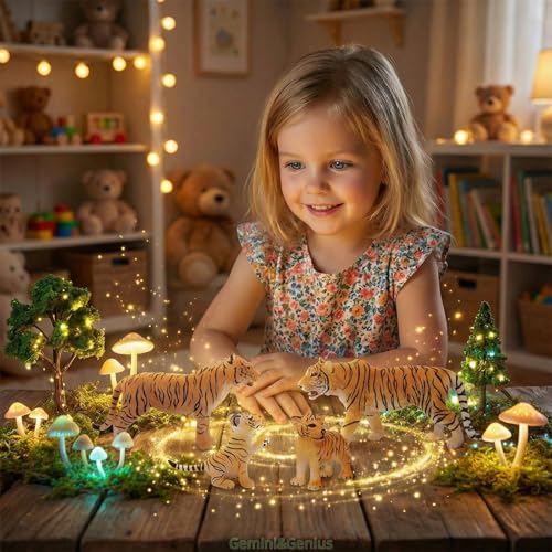Gemini&Genius Tiger Family Figurines Set – Hand-Painted Wildlife Models for Play, Education & Cake Toppers