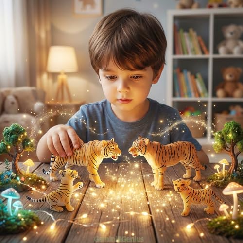 Gemini&Genius Tiger Family Figurines Set – Hand-Painted Wildlife Models for Play, Education & Cake Toppers