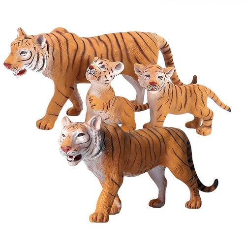 Gemini&Genius Tiger Family Figurines Set – Hand-Painted Wildlife Models for Play, Education & Cake Toppers