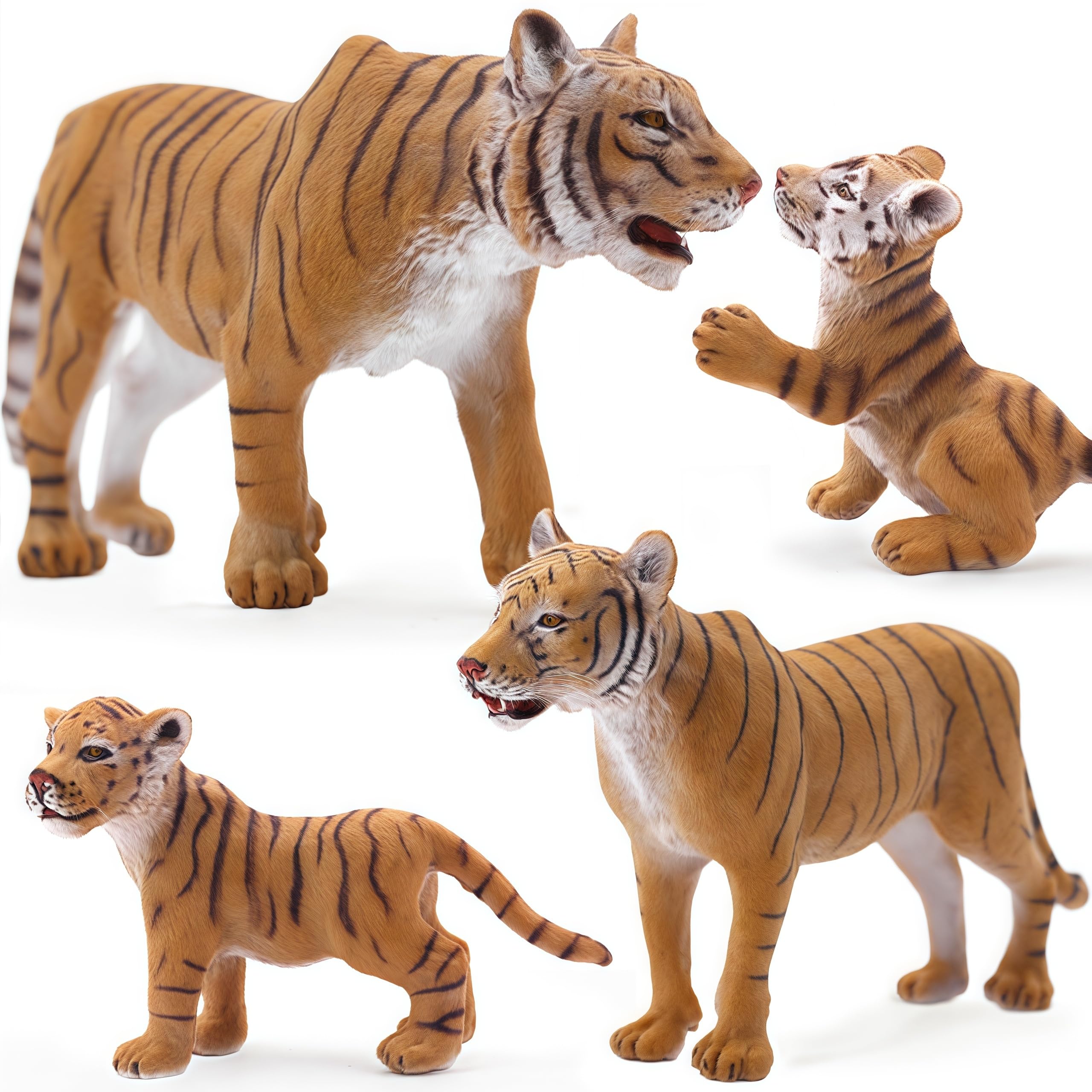 Gemini&Genius Tiger Family Figurines Set – Hand-Painted Wildlife Models for Play, Education & Cake Toppers