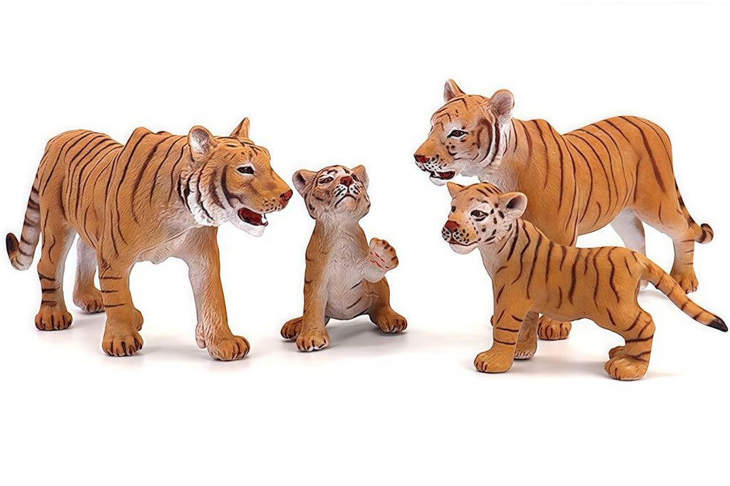 Gemini&Genius Tiger Family Figurines Set – Hand-Painted Wildlife Models for Play, Education & Cake Toppers