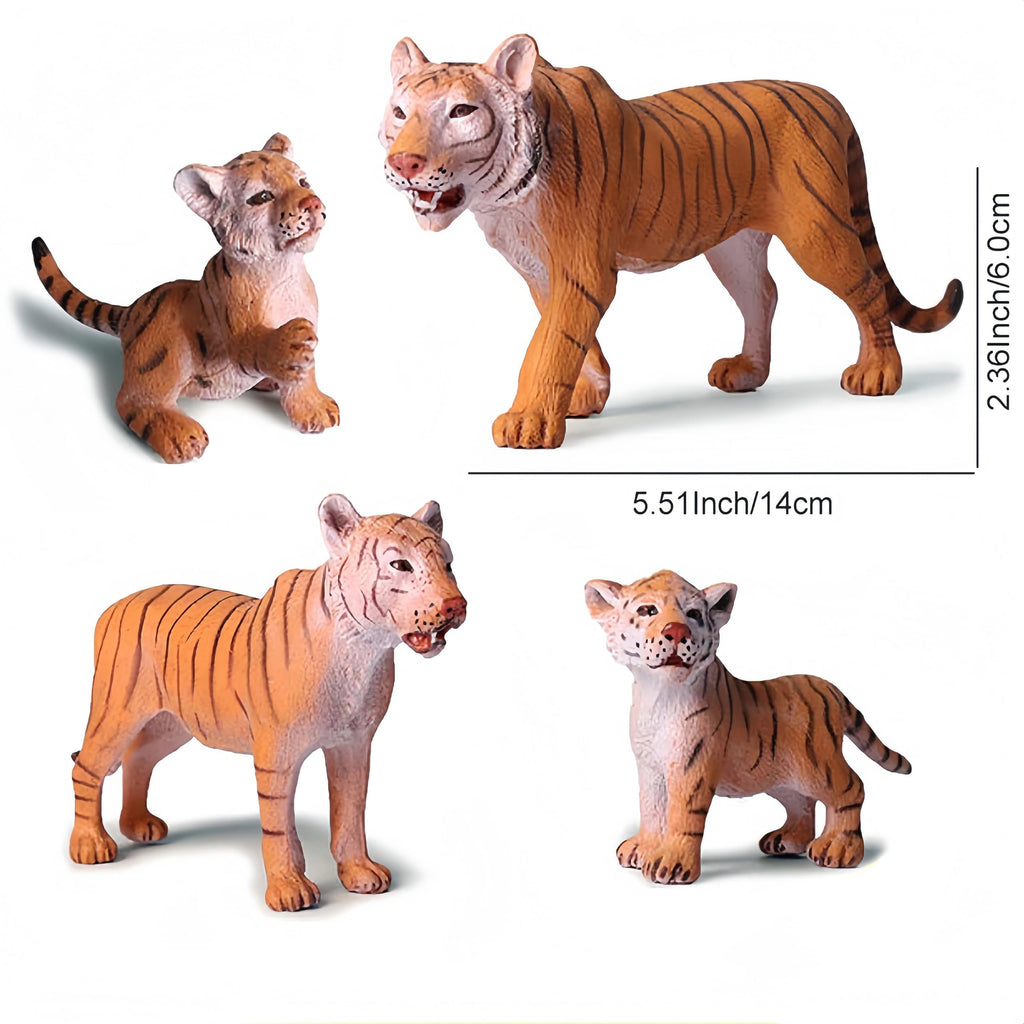 Gemini&Genius Tiger Family Figurines Set – Hand-Painted Wildlife Models for Play, Education & Cake Toppers