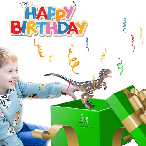 Gemini&Genius Velociraptor Action Figure with Movable Jaw and Hands – Dinosaur Toy for Kids, Cake Topper, Collectible