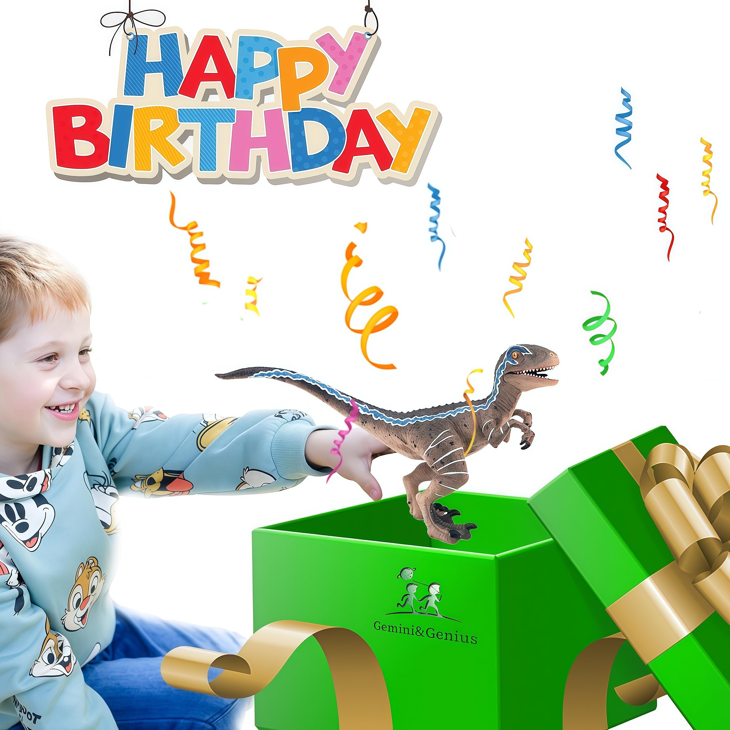 Gemini&Genius Velociraptor Action Figure with Movable Jaw and Hands – Dinosaur Toy for Kids, Cake Topper, Collectible