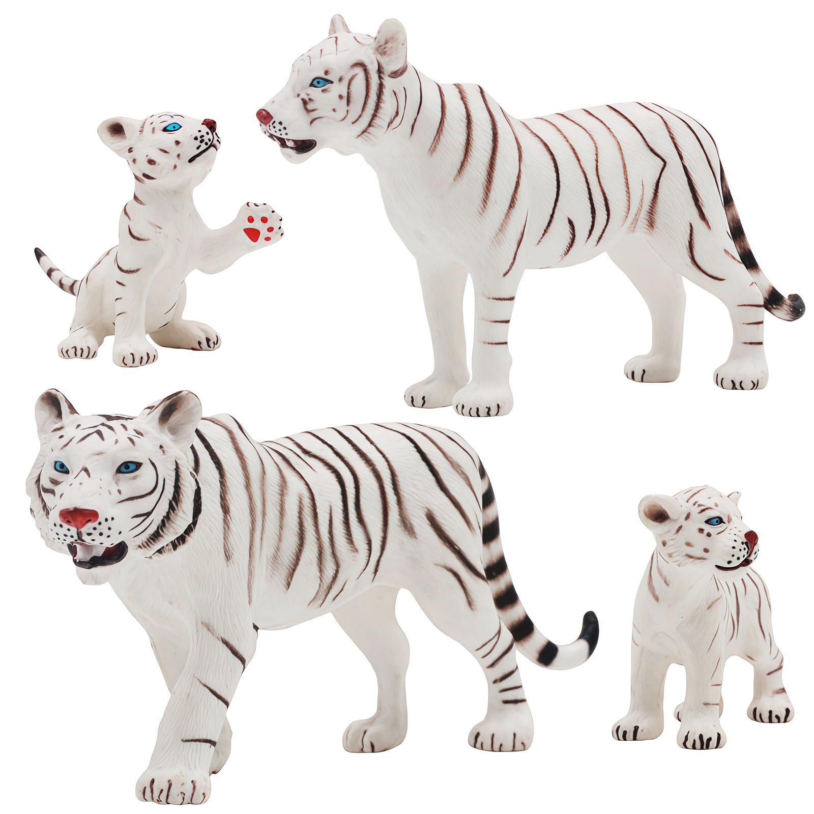 Gemini&Genius White Tiger Family Set with Cub – Realistic Safari Animal Figurines, Educational Toy for Kids