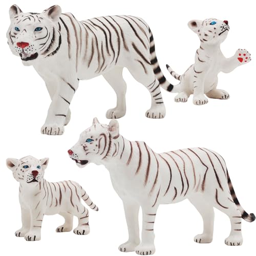 Gemini&Genius White Tiger Family Set with Cub – Realistic Safari Animal Figurines, Educational Toy for Kids