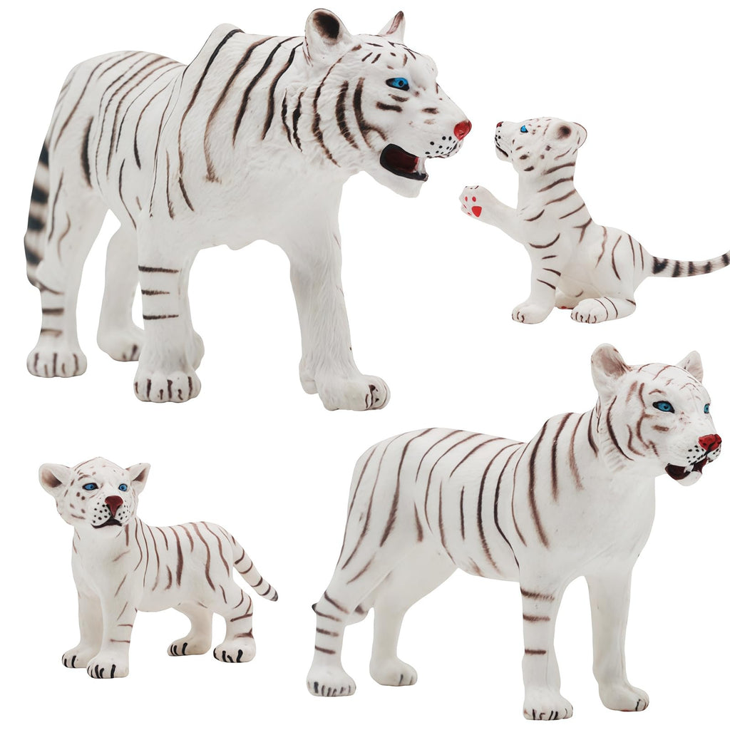 Gemini&Genius White Tiger Family Set with Cub – Realistic Safari Animal Figurines, Educational Toy for Kids