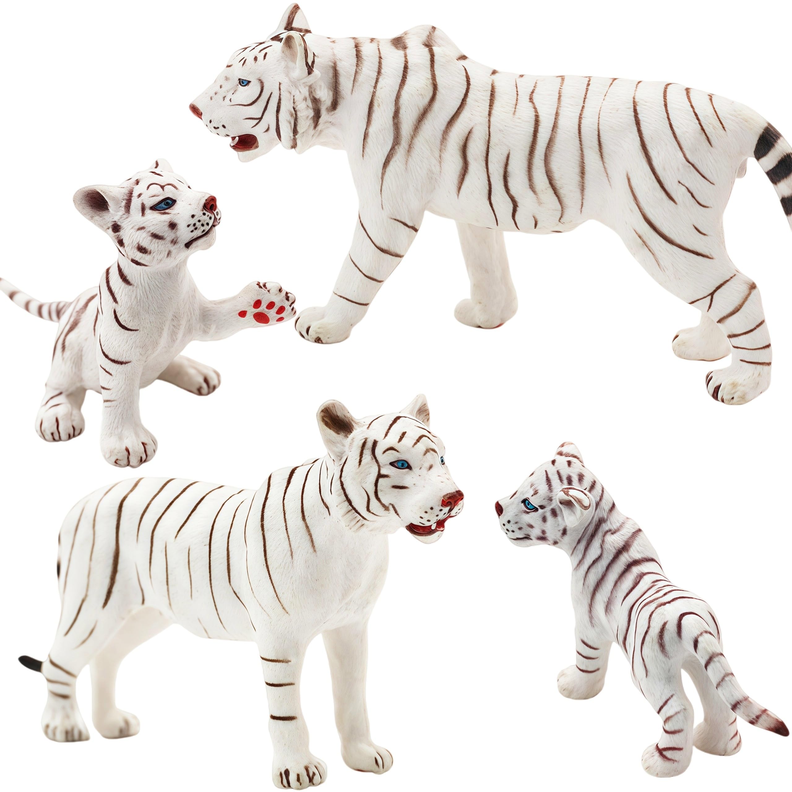 Gemini&Genius White Tiger Family Set with Cub – Realistic Safari Animal Figurines, Educational Toy for Kids
