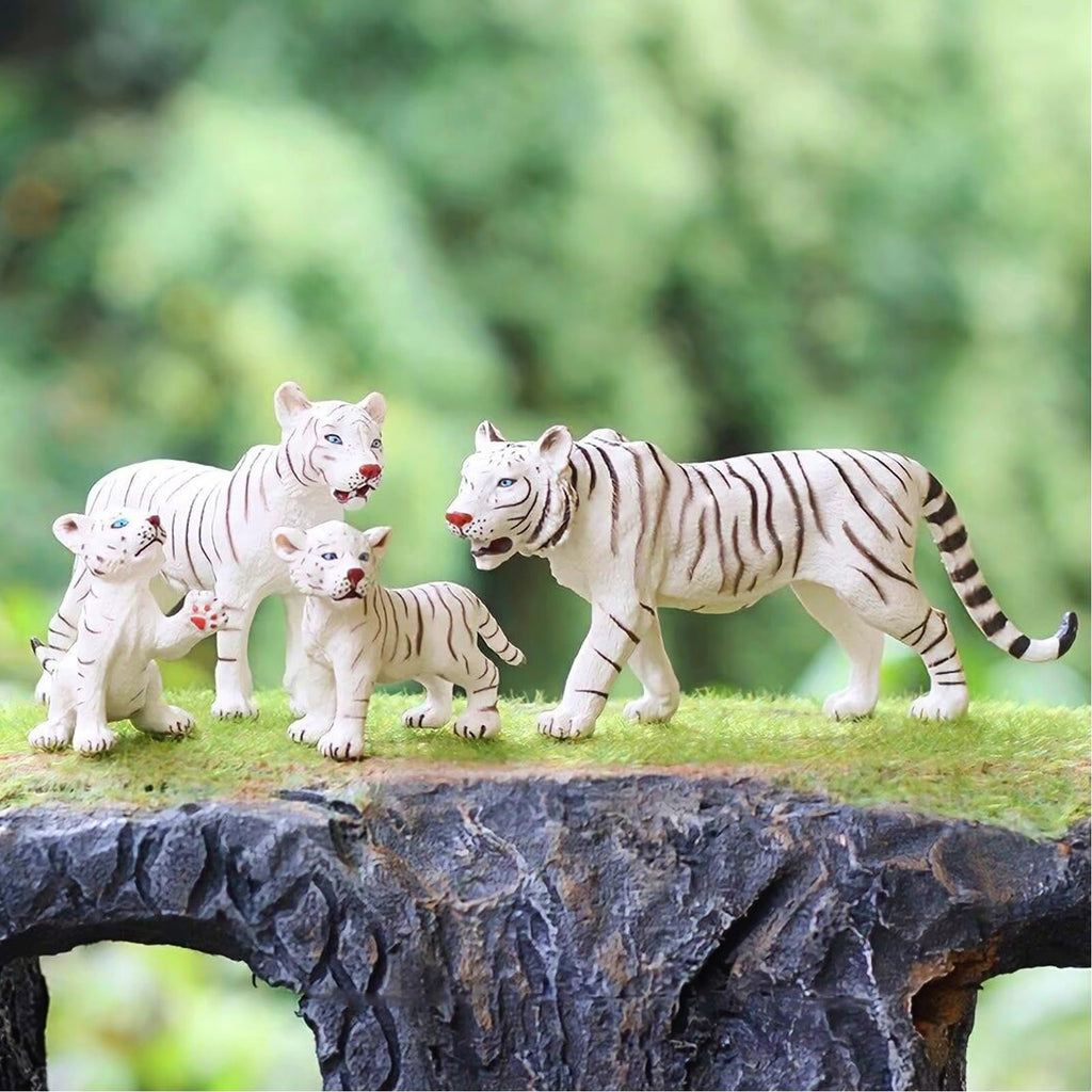 Gemini&Genius White Tiger Family Set with Cub – Realistic Safari Animal Figurines, Educational Toy for Kids