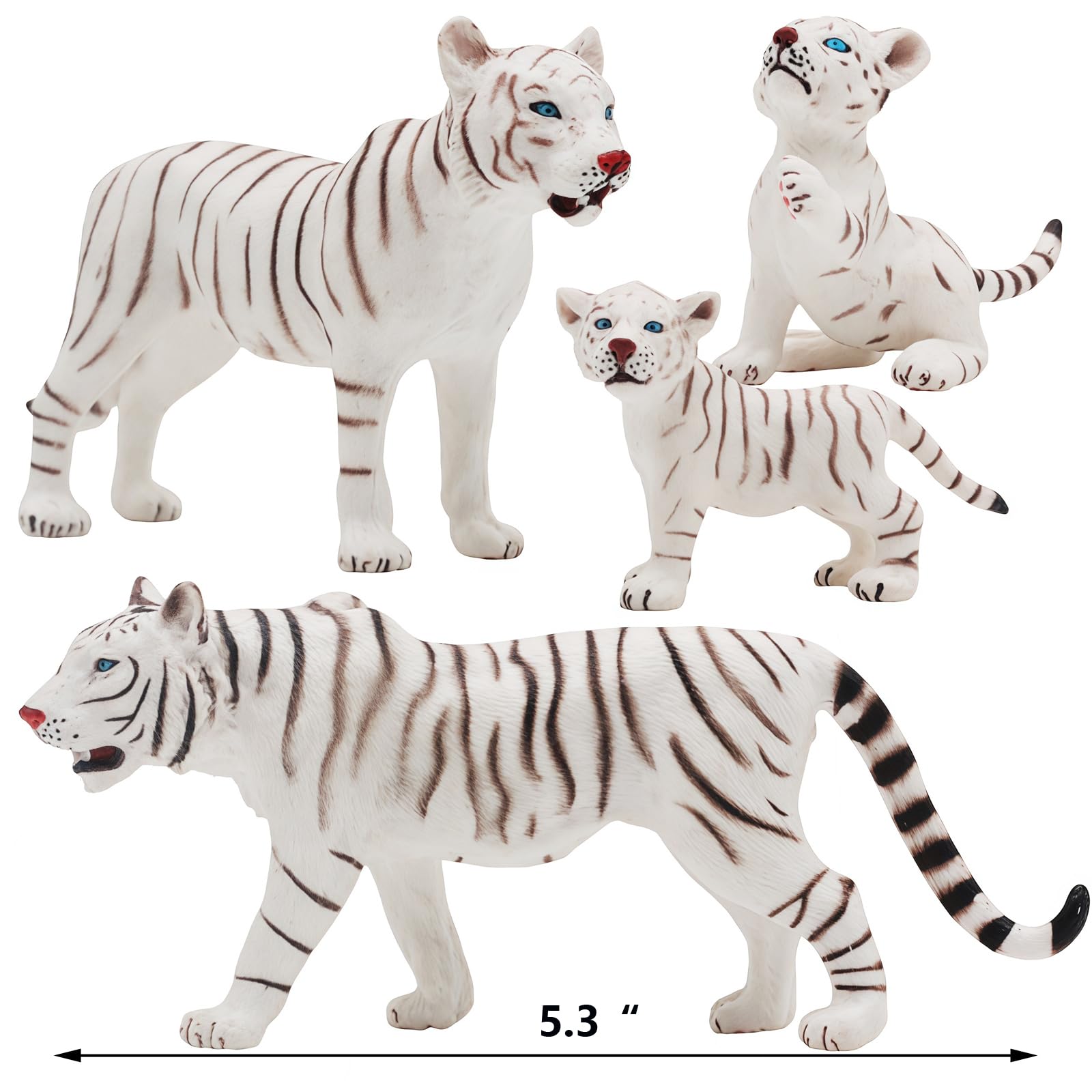 Gemini&Genius White Tiger Family Set with Cub – Realistic Safari Animal Figurines, Educational Toy for Kids