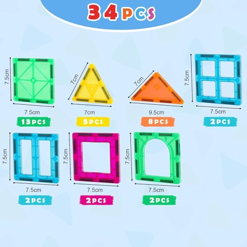Gemmicc Magnetic Tiles 34-Piece Starter Set – STEM Building Blocks for Kids Aged 3-9