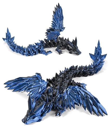 GemmiCho 11-Inch 3D Printed Dragon Figurine with Movable Wings - Hyper-Detailed, Stress Relief Desk Toy for Teens and Adults