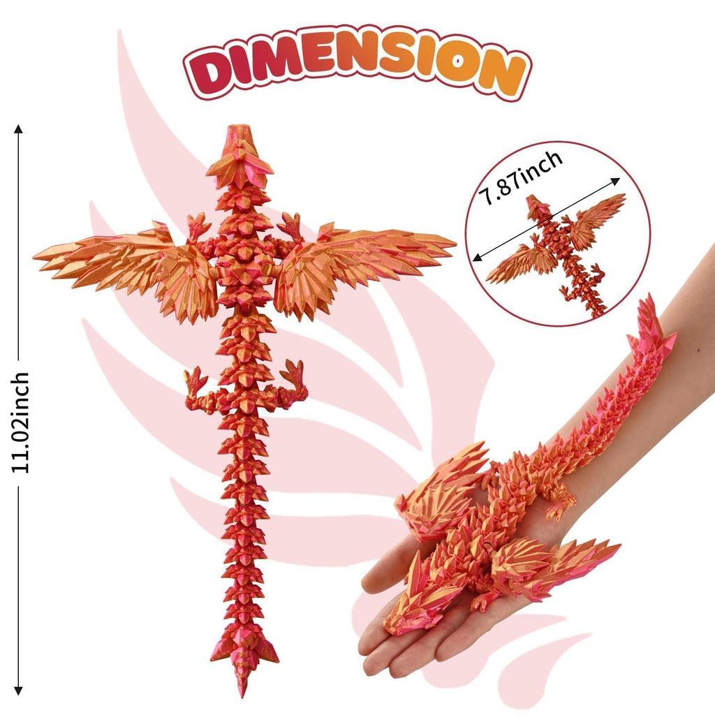 GemmiCho 11-Inch 3D Printed Dragon with Poseable Wings and Joints – Detailed Desktop Collectible for Stress Relief