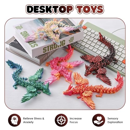 GemmiCho 3D Printed Articulated Dragon Toy | 11-Inch Movable Joints for Stress Relief & Desk Decor