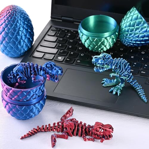 GemmiCho 3D Printed Dinosaur with Egg – Dark Red T-Rex Fidget Toy for Stress Relief