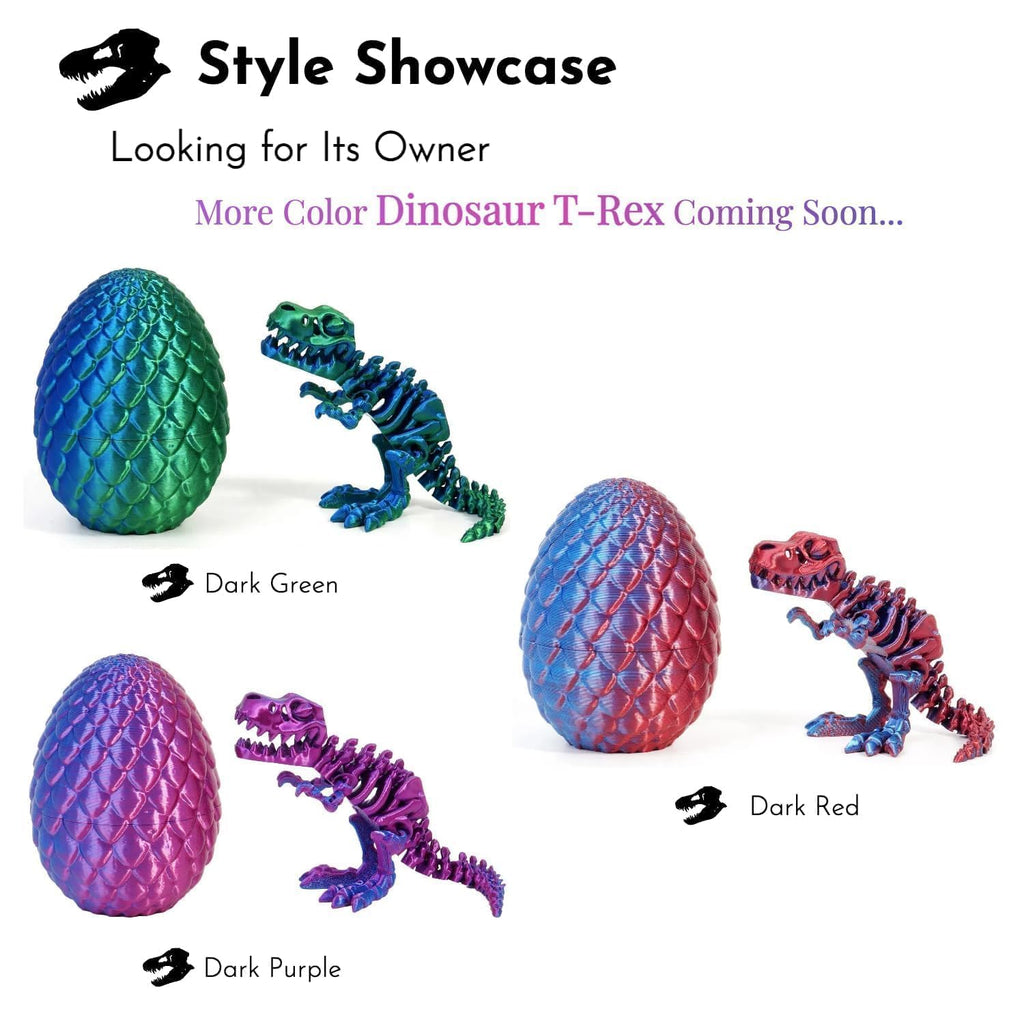 GemmiCho 3D Printed Dinosaur with Egg – Dark Red T-Rex Fidget Toy for Stress Relief