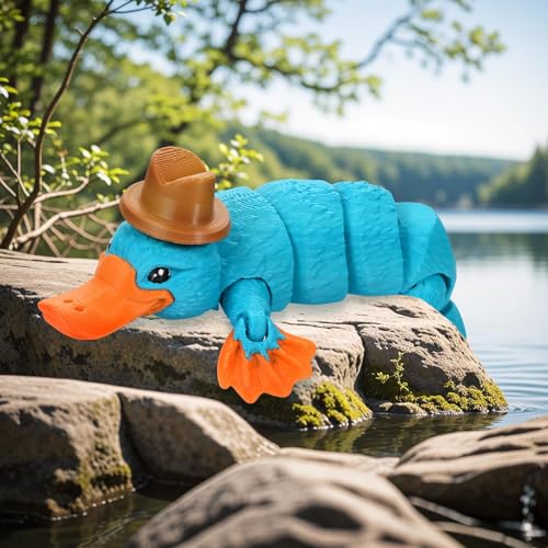 GemmiCho 3D Printed Platypus Toy with Hat – Flexible Articulated Figurine for Stress Relief