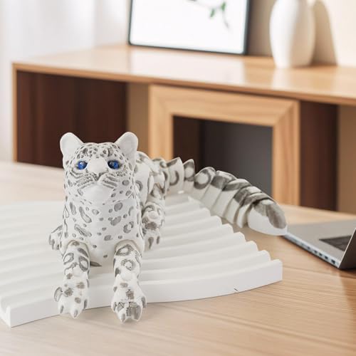 GemmiCho 3D Printed Snow Leopard Figurine - 8.3" Flexible Articulated Toy for Stress Relief and Desk Decor