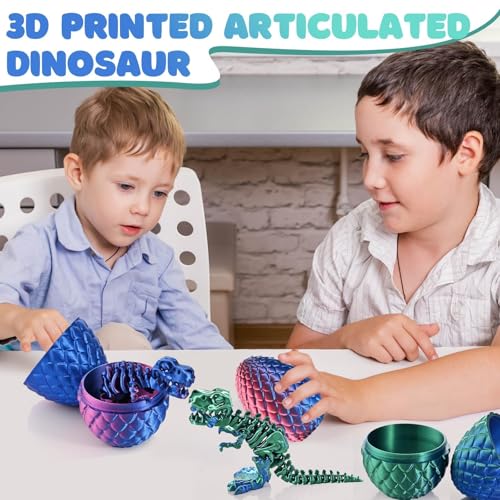 GemmiCho 3D Printed T-Rex Dinosaur with Egg - Dark Green Articulated Fidget Toy for Stress Relief (Ages 15+)