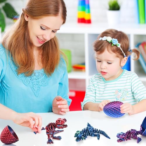 GemmiCho 3D Printed T-Rex Dinosaur with Egg - Dark Green Articulated Fidget Toy for Stress Relief (Ages 15+)