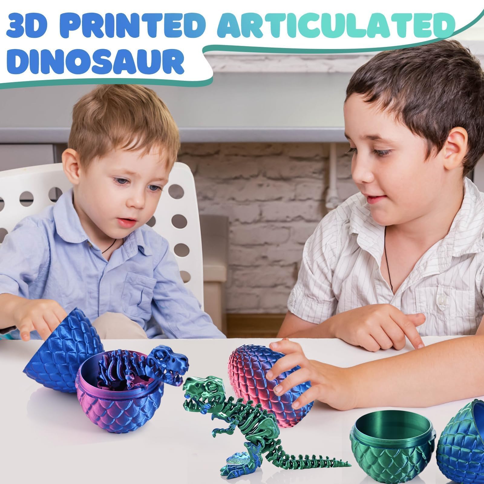 GemmiCho 3D Printed T-Rex Dinosaur with Egg - Dark Green Articulated Fidget Toy for Stress Relief (Ages 15+)