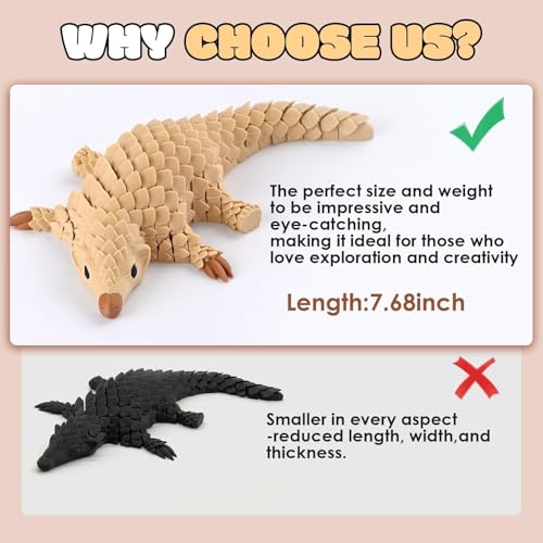 GemmiCho 7.68" Articulated 3D Printed Pangolin Toy – Realistic Scaled Fidget Figure for Stress Relief and Display