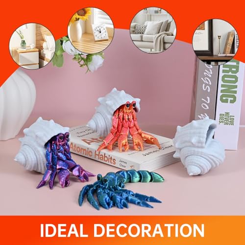 GemmiCho 7.8" 3D Printed Hermit Crab Figurine with Articulated Joints and Shell – Red