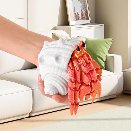 GemmiCho 7.8" 3D Printed Hermit Crab Figurine with Articulated Joints and Shell – Red