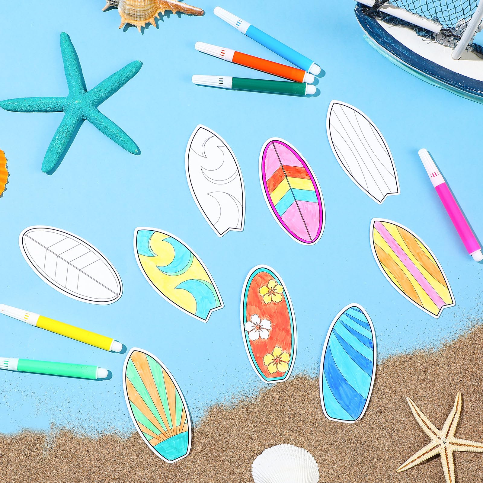 Gemscream 30-Pack Surfboard Magnet Coloring Kit for Kids – DIY Summer Craft with Watercolor Pens