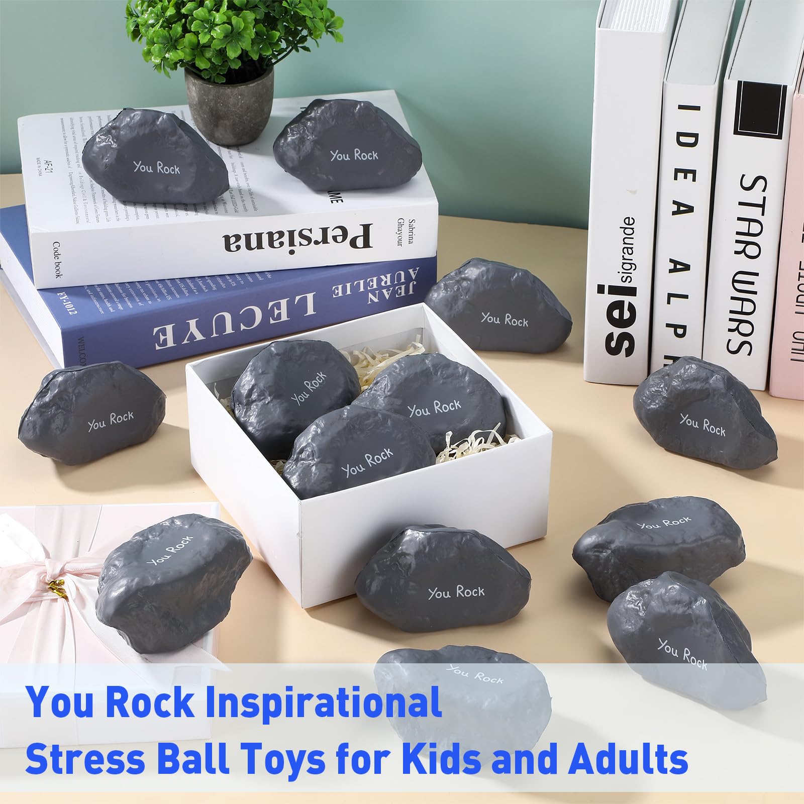 Gemscream 5-Pack 'You Rock' Foam Stress Balls – Funny Motivational Stones for Employee Appreciation Gifts