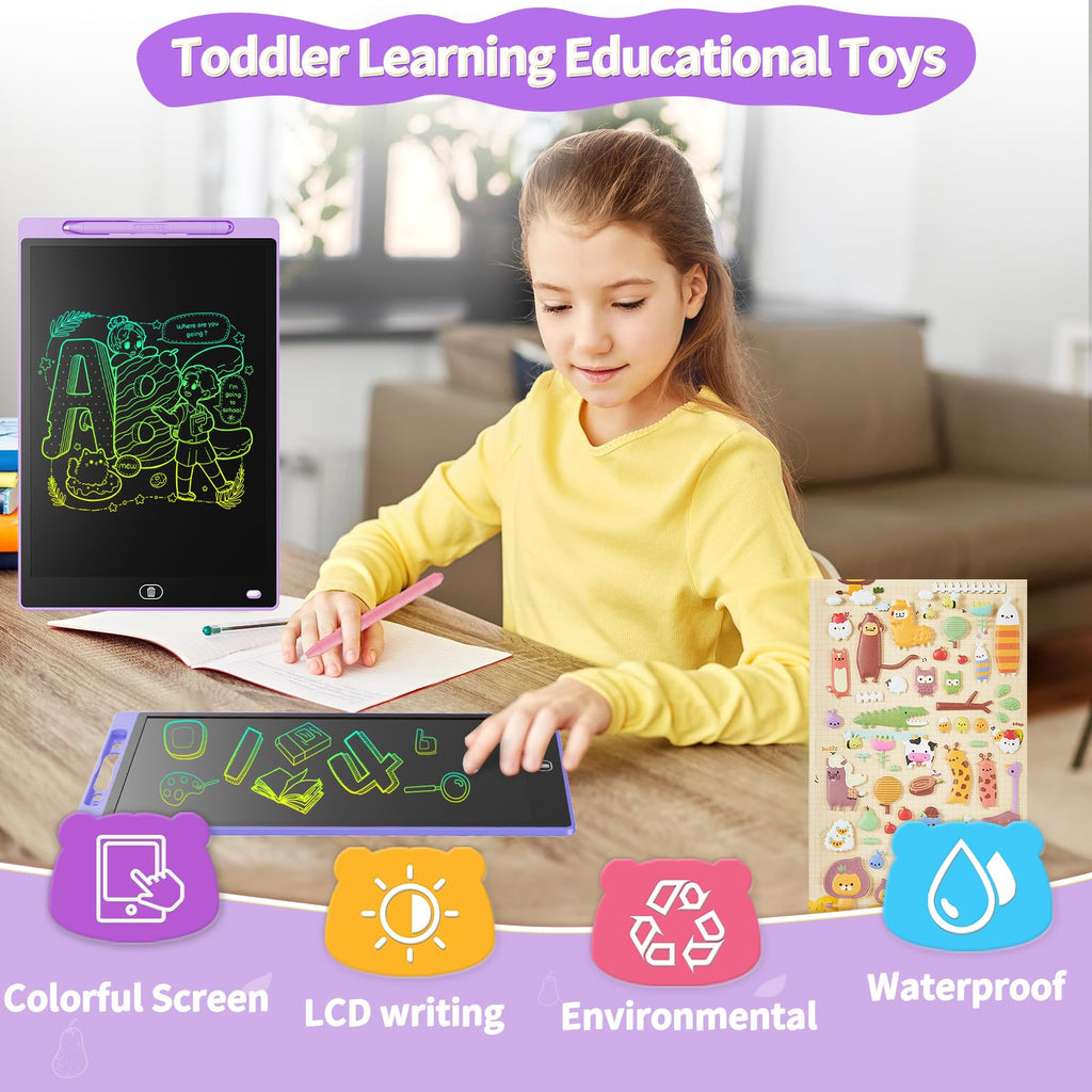 Genialba 12-Inch LCD Writing Tablet 2-Pack (Pink & Purple) – Reusable Doodle Board for Kids Ages 3-8