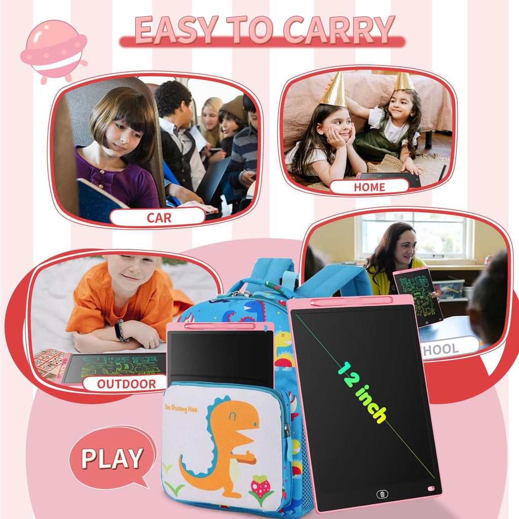 Genialba 12-Inch LCD Writing Tablet 2-Pack (Pink & Purple) – Reusable Doodle Board for Kids Ages 3-8
