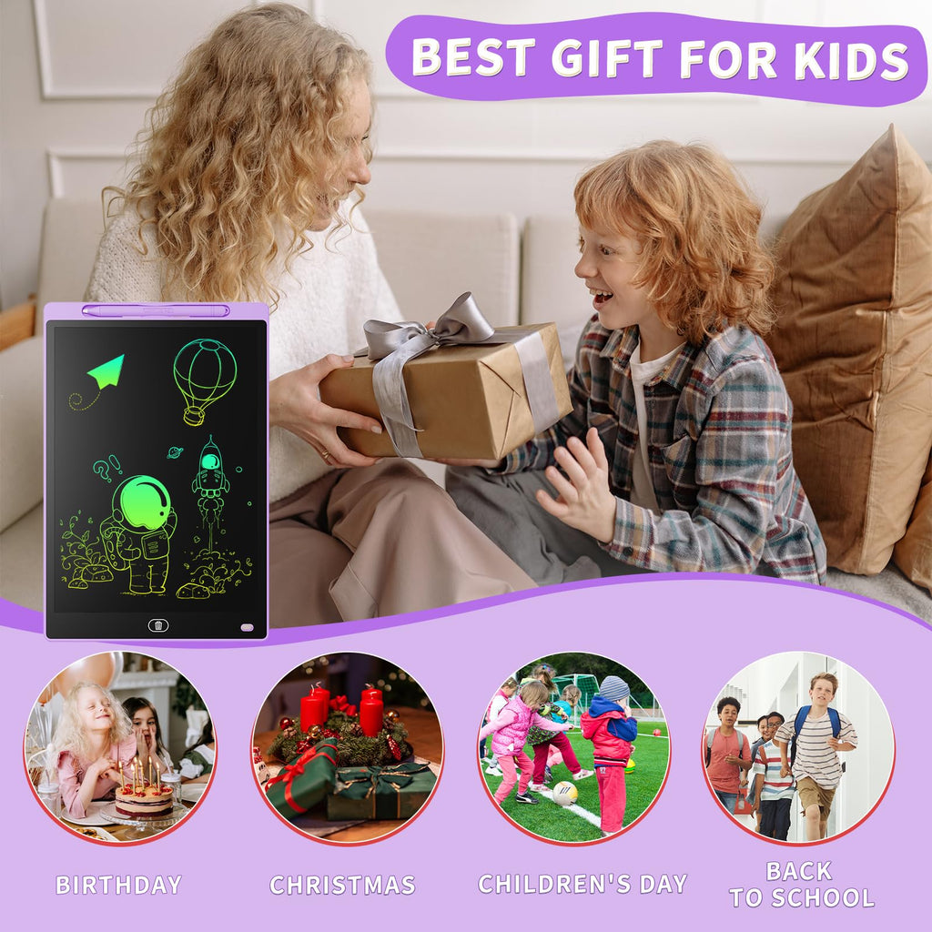 Genialba 12-Inch LCD Writing Tablet 2-Pack (Pink & Purple) – Reusable Doodle Board for Kids Ages 3-8